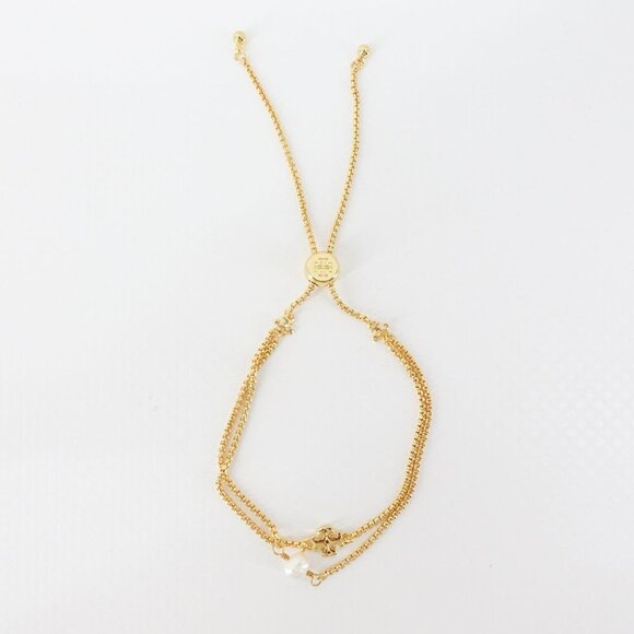 Tory Burch Logo Pearl Slider Adjustable Bracelet Gold OS - Picture 9 of 12
